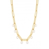 Lipsy Gold Polished Paperlink Pearl Drop Necklace