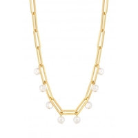 Lipsy Gold Polished Paperlink Pearl Drop Necklace