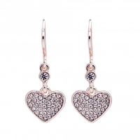 Lipsy Rose Gold Crystal Pave Heart Charm Drop Earrings