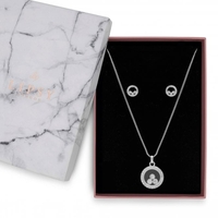 Lipsy Silver Crystal Besel Charm Round Shaker Necklace - Gift Boxed