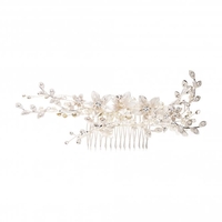 Madeline Silver Texture Petal Maple Leaf Spray Comb