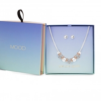 Mix Plate Crystal Link Section Necklace And Earring Set - Gift Boxed
