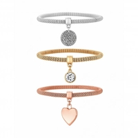 Mixed Plate Mesh Charm Stretch Bracelet - Pack Of 3