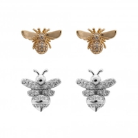 Mixed Plated Cubic Zirconia Bee Earrings - Pack of 2