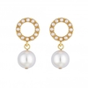 Mood Gold Cream Open Forward Facing Pearl Drop Earrings