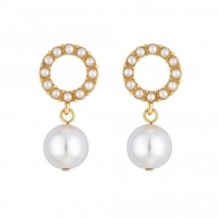 Mood Gold Cream Open Forward Facing Pearl Drop Earrings