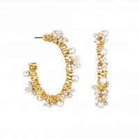 Mood Gold Cream Pearl Encrusted Hoop Earrings