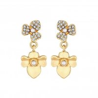 Mood Gold Crystal And Pearl Flower Double Drop Earrings