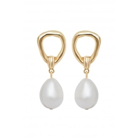 Mood Gold Molten Open Top Baroque Pearl Drop Earrings
