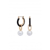 Mood Gold Plated Balck Enamel And Pearl Hoop Earrings