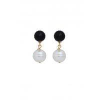 Mood Gold Plated Black Bead And Pearl Drop Earrings