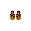 Mood Gold Plated Brown Resin Square And Round Drop Earrings