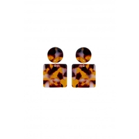 Mood Gold Plated Brown Resin Square And Round Drop Earrings