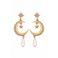 Mood Gold Plated Celestial Pearl Drop Earrings