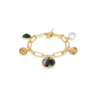 Mood Gold Plated Charmed Green And Pearl T Bar Bracelet