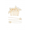 Mood Gold Plated Cream Pearl Comb And 4 Pack Hair Pin Set