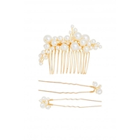 Mood Gold Plated Cream Pearl Comb And 4 Pack Hair Pin Set