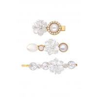Mood Gold Plated Cream Pearl Floral Hair Slides - Pack of 3