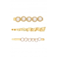 Mood Gold Plated Cream Pearl Wave Hair Slides - Pack of 3
