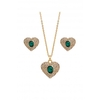 Mood Gold Plated Crystal Heart Green Stone Necklace and Earring Set