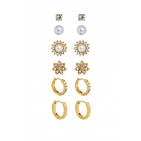Mood Gold Plated Floral And Hoop Earrings - Pack of 6