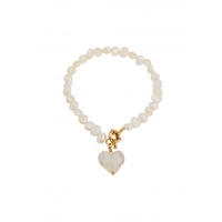 Mood Gold Plated Fresh Water Pearl O Ring Murano Glass Heart Bracelet