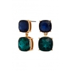 Mood Gold Plated Green And Blue Cushion Drop Earrings