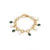 Mood Gold Plated Green Charm And Pearl T Bar Chain Bracelet