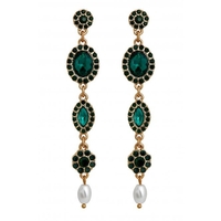 Mood Gold Plated Green Halo Pearl Drop Earrings