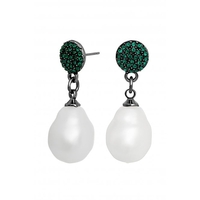 Mood Gold Plated Green Pave Pearl Drop Earrings