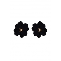Mood Gold Plated Jet Flower Stud Earrings