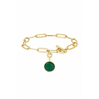 Mood Gold Plated Malachite Charmed T Bar Bracelet