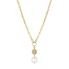 Mood Gold Plated Pave Disc And Pearl Chain Necklace