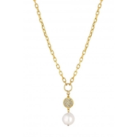 Mood Gold Plated Pave Disc And Pearl Chain Necklace