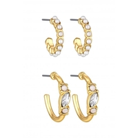 Mood Gold Plated Pearl And Crystal Hoop Earrings - Pack of 2