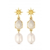 Mood Gold Plated Pearl And Howlite Stone 3 Drop Earrings