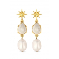 Mood Gold Plated Pearl And Howlite Stone 3 Drop Earrings