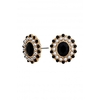 Mood Gold Plated Pearl And Jet Halo Stud Earrings