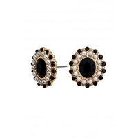 Mood Gold Plated Pearl And Jet Halo Stud Earrings