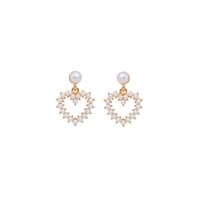 Mood Gold Plated Pearl Heart Forward Facing Drop Earrings