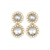 Mood Gold Plated Pearl Round Halo Double Drop Earrings