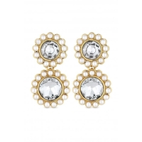 Mood Gold Plated Pearl Round Halo Double Drop Earrings