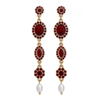 Mood Gold Plated Red Halo Pearl Drop Earrings