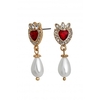Mood Gold Plated Red Heart Crystal Pearl Drop Earrings