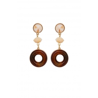 Mood Gold Plated Resin Brown And Cream 3 Drop Earrings