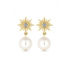 Mood Gold Plated Star Burst Pearl Drop Earrings
