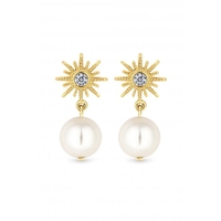 Mood Gold Plated Star Burst Pearl Drop Earrings