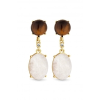 Mood Gold Plated Tigers Eye And Semi Precious Drop Earrings