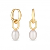 Mood Gold Polished Link Baroque Pearl Drop Earrings