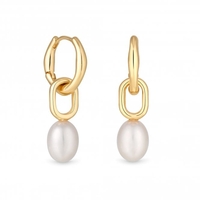 Mood Gold Polished Link Baroque Pearl Drop Earrings